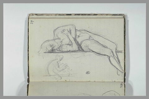 Homme nu allongé, les jambes pendantes ; figure, de profil, image 1/1