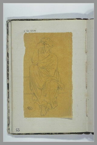 Femme drapée assise, la main droite posée sur son front, image 1/1