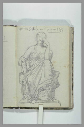 Une femme drapée, assise, la main gauche posée sur son front, image 1/1