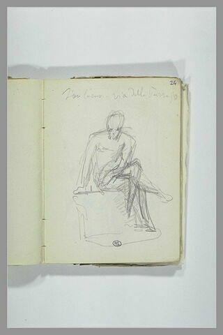 Croquis d'un homme nu, assis, les jambes croisées, image 1/1