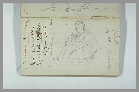Notes manuscrites ; figure assise écrivant ou dessinant, image 1/1