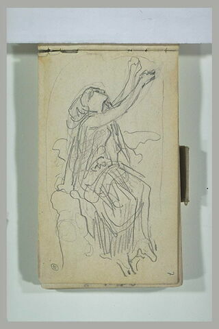 Femme assise dans une niche, levant les bras, vêtue à l'antique, image 1/1