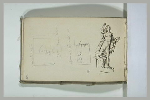 Statue de femme nue, un genou posé sur un haut socle, et notes, image 1/1