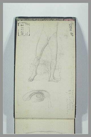 Bassin et jambes d'un homme nu ; oeil ; note manuscrite, image 1/1