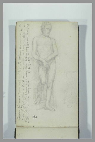 Homme nu debout ; note manuscrite ; croquis, image 1/1