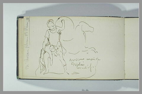 Bas-relief avec Niobé, un enfant mort sur les genoux ; note manuscrite