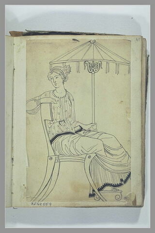 Une femme assise sous un parasol, d'après l'antique