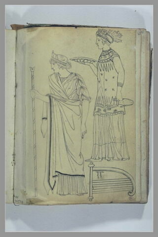 Etude de deux figures d'après l'antique ; harpe grecque, image 1/1