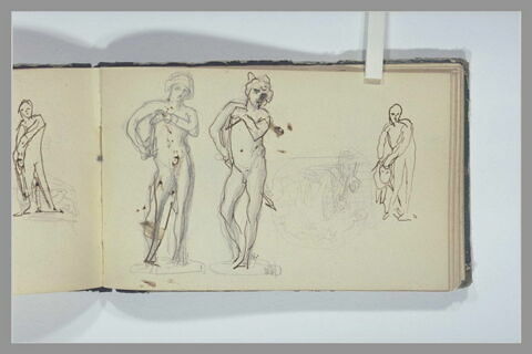 Trois études d'hommes nus et une composition en médaillon, image 1/1