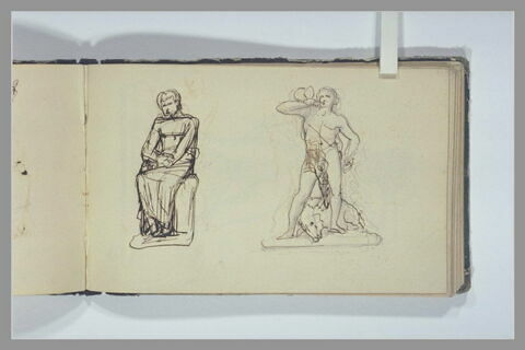 Un homme victorieux d'un sanglier ; un homme assis, image 1/1