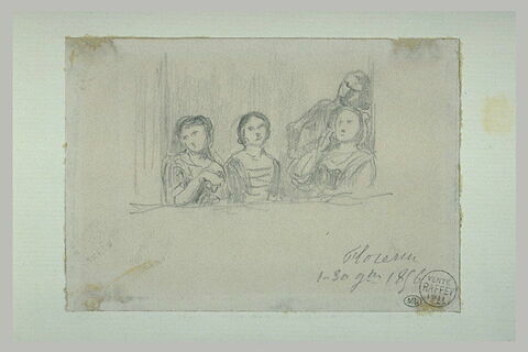 Trois femmes et un homme assis dans une loge de théâtre