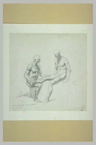 Homme nu agenouillé massant un homme nu assis, aux Bains tatars, image 1/1