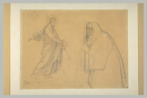 Le Christ tendant la main, et une religieuse