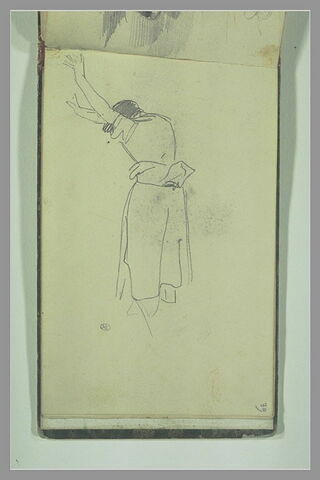 Femme vue de dos, de trois-quarts à gauche, les bras levés, image 1/1