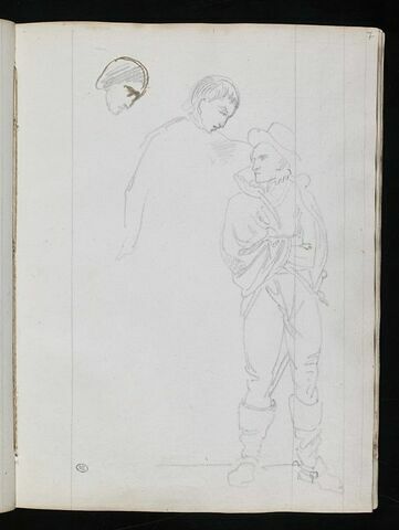 Deux études d'une tête d'homme ; homme en costume du XVIè siècle, image 1/1