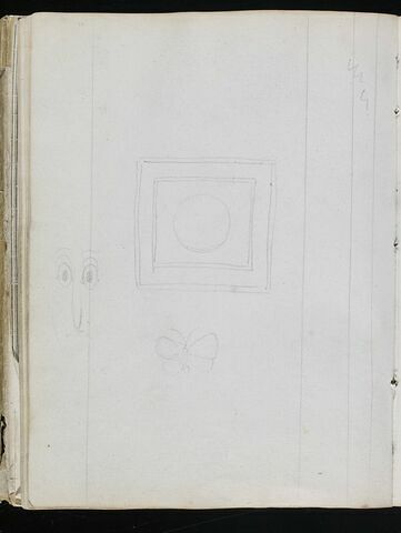 Croquis caricatural d'une tête, d'un papillon, et motif géométrique, image 1/1