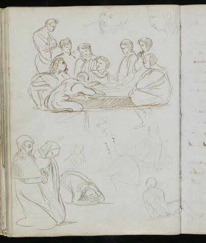 Groupe d'hommes autour d'une table ; figures en prière et silhouettes, image 1/1