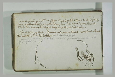 Deux têtes caricaturales et notes manuscrites