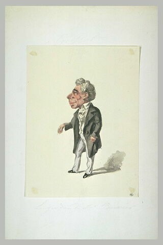 Caricature : homme en redingote noire, et pantalon gris