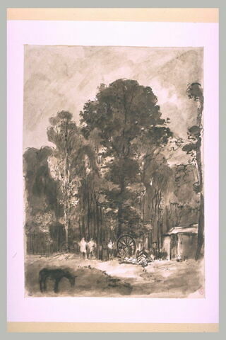 Paysage avec de grands arbres, près de la maison d'un maître charron, image 1/1