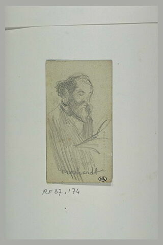 Portrait d'homme barbu, en buste, de trois quarts à droite, lisant