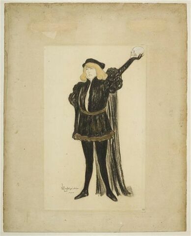 Portrait-charge de Sarah Bernhardt dans 'Hamlet'