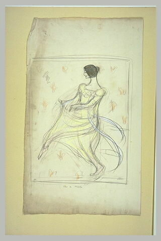 Portrait-charge de Cléo de Mérode, dansant, tournée vers la gauche, image 2/2