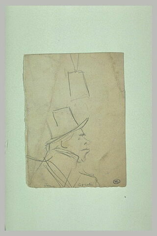 Croquis caricatural d'un homme vu en buste, de profil à droite, image 1/1