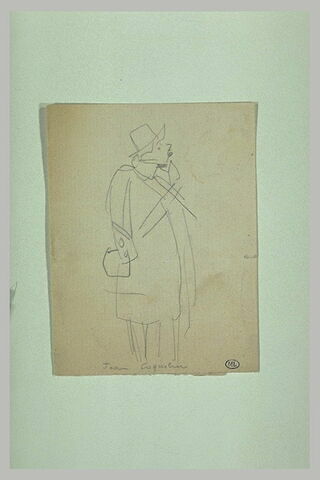 Croquis caricatural d'un homme vu de profil à droite, avec un chapeau, image 1/1