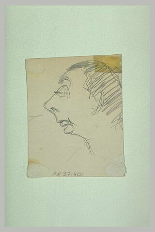Croquis caricatural d'une tête d'homme de profil à gauche, image 1/1