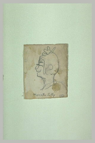 Tête de femme, de profil à gauche, coiffure de clown, image 1/1