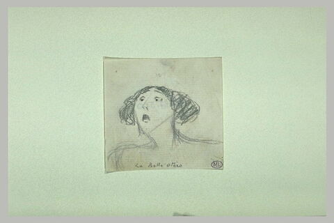 Femme vue en buste, de trois quarts à gauche, bouche ouverte, yeux étonnés, image 1/1