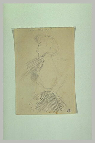 Croquis caricatural d'une femme, vue en buste de profil à gauche, image 1/1