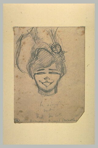 Croquis caricatural d'une tête de femme, de face : Simon Girard, image 1/1