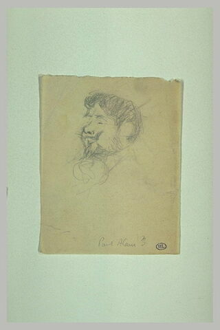 Tête d'homme, de trois quarts à gauche, avec moustache et barbiche, favoris