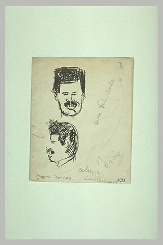 Deux études de Maurice Donnay, avec moustache, souriant