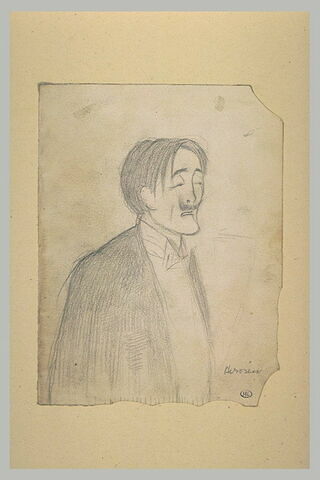 Croquis caricatural d'un homme, mèche de cheveux tombant : Paul Hervieu, image 1/1