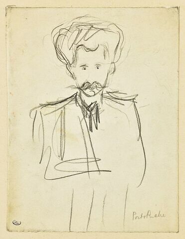 Croquis caricatural d'un homme, vu de face, en buste : Porto-Riche