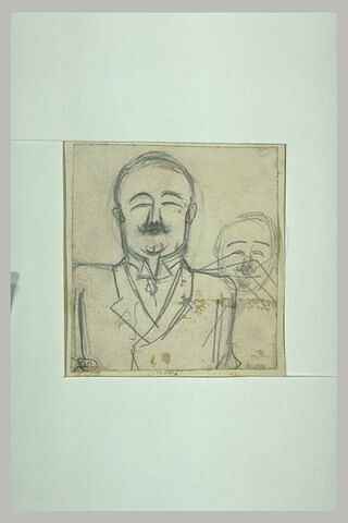 Marcel Prévost, en buste, de face, courte moustache; reprise de tête biffée