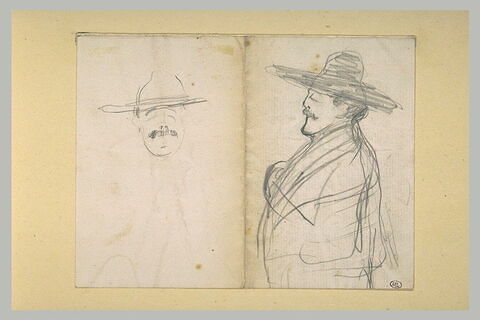 Tête d'un homme portant un chapeau, et buste d'un autre homme, image 1/1