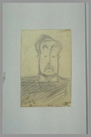 Homme moustachu, vu en buste, de face ; croquis d'un profil d'homme, image 2/2