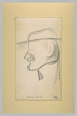 Croquis caricatural d'une tête d'homme, coiffée d'un chapeau : Caran d'Ache, image 2/2