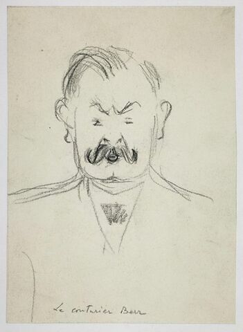 Le couturier Berr en buste, de face, sourcils froncés, grosse moustache, image 1/2