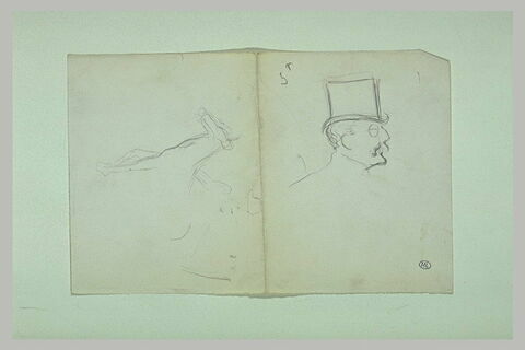 Tête; léger croquis d'un cheval et de son cavalier: Baron du Theil du Havelt, image 1/1