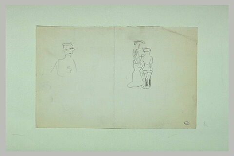 Femme et enfant, et buste de cavalier avec casquette, image 1/1