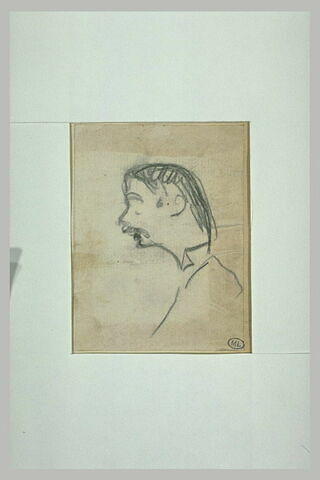 Croquis schématique d'une tête d'homme de profil à gauche, image 1/1