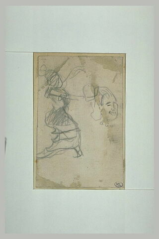 Silhouette de femme dansant, et croquis de tête, de trois quarts à droite, image 1/1