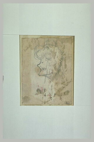 Tête de femme souriant, de profil à gauche, image 1/1