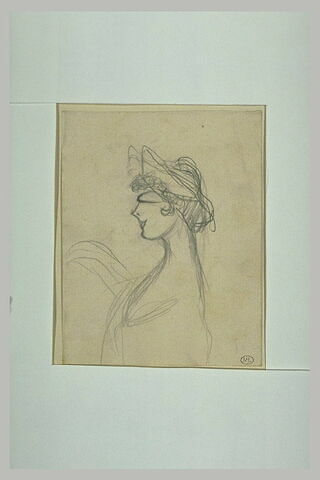 Femme vue en buste, de profil à gauche, petit nez pointu, yeux allongés, image 1/1