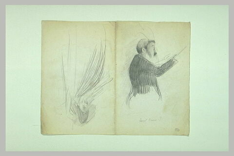 Homme vu à mi-corps, vêtu de noir ; figure de vieillard drapé, image 1/1